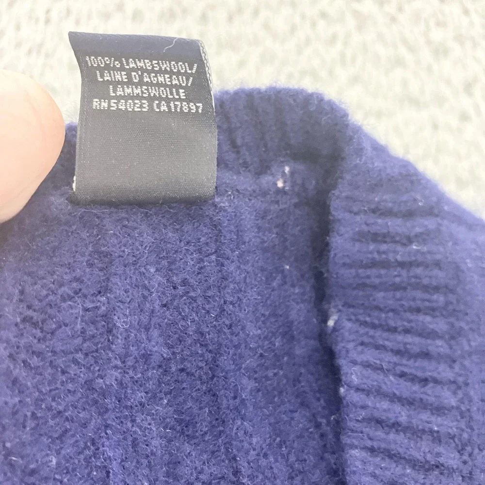 Gap Sweater Mens Medium Navy Blue‎ 100% Lambswool Ribbed Knit Crewneck Pullover
